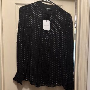 Whistles Black Blouse with Subtle Pattern
